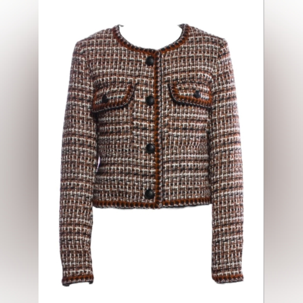 CHRISTIAN LACROIX Brown & White Tweed Jacket/Blazer Sz L/ New Without Label